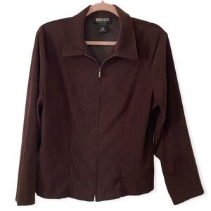 Collared Brown Jacket Zip Up Vintage 90s Y2K Light Shirt Coat Size 12